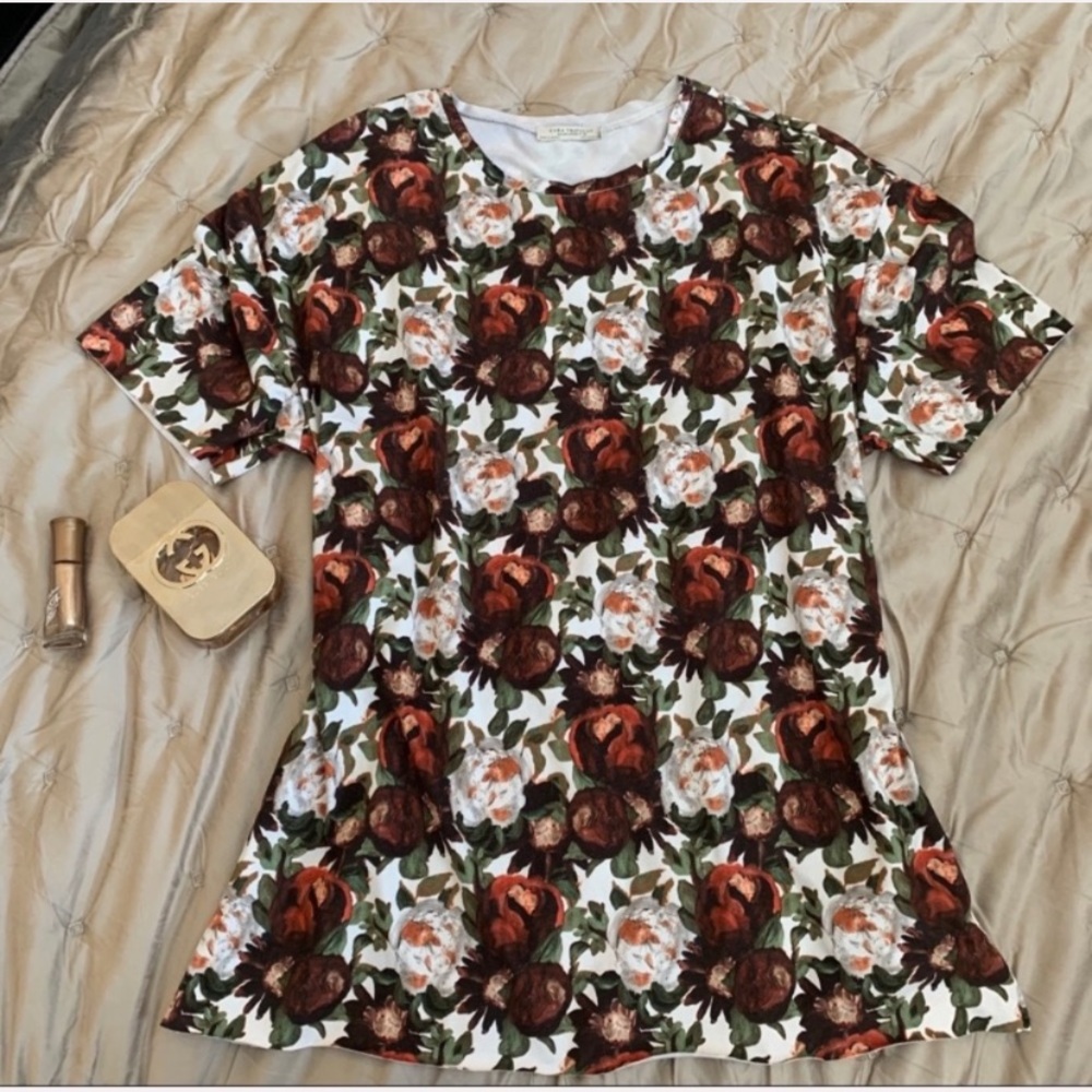 Zara Brown Floral Spring Suede Top Tee